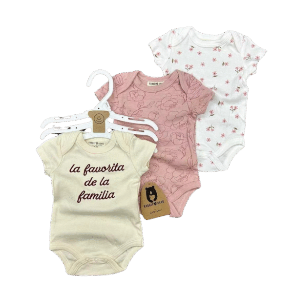Bodysuit Set – Pack of 3 “La Favorita,” Floral & Cherry Prints ”, 0–9 Months – Rabbit Bear