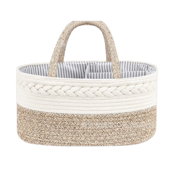 Neutral Baby Diaper Organizer – Woven Rope & Jute Caddy
