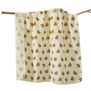 Cream Muslin Baby Blanket – Teddy Bear Print, Soft & Cute