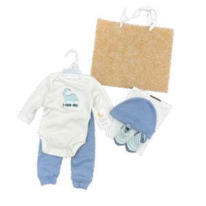 Baby Gift Set – 5-Piece Blue Dino Outfit & Accessories, 0–6 Months | Rabbit Moon