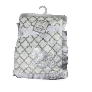 Baby Shawl – White Rocking Horse Embroidery, Satin Trim