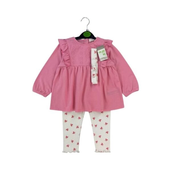 Baby Girl Set – 3-Piece Pink Ruffle Top, Bow Print Leggings & Matching Headband, 6–36 Months – Primark
