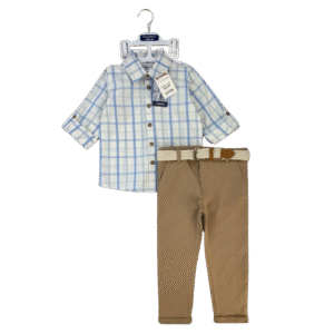 Boys Outfit – Checked Shirt & Khaki Trousers with Belt, 2-Piece Set – American Hawk
