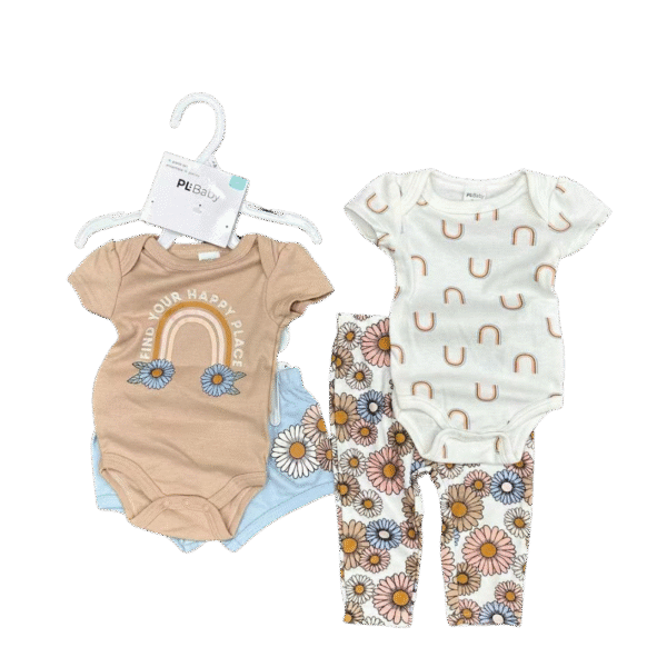 Baby Girl Clothing Set – 4-Piece Rainbow & Daisy Bodysuits & Leggings – PL Baby