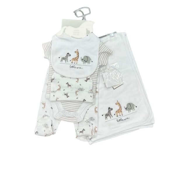 Baby Clothing Gift Set – 5-Piece “Little One” Safari Animal Print, Newborn
