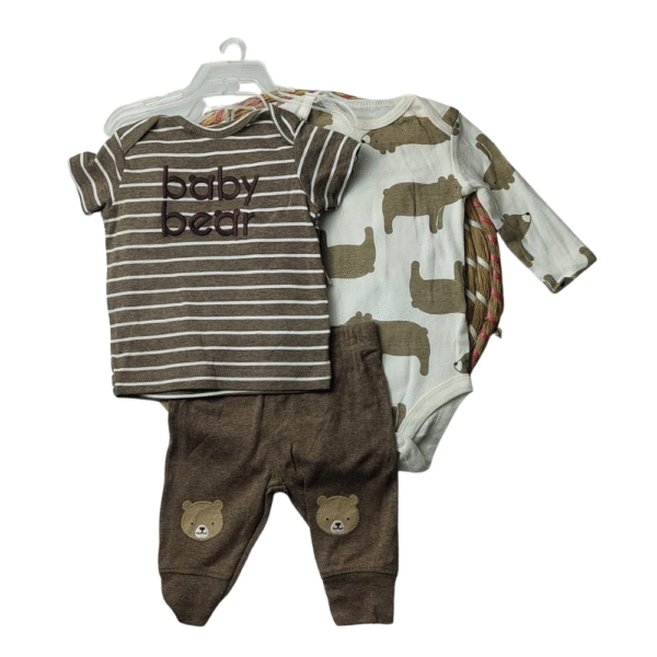 Baby Boy Outfit – 3-Piece “Baby Bear” Tee, Bear Print Bodysuit & Pants Set, 0–3 Months – Child of Mine by Carter’s
