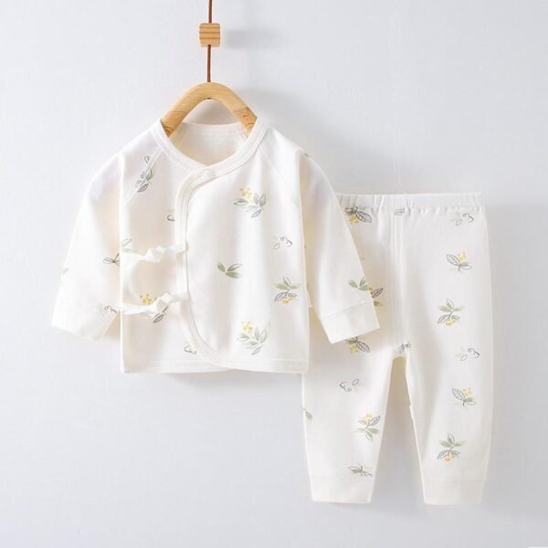 Pajama Set – 2-Piece Floral Leaf Print Cotton, 0–3 Months
