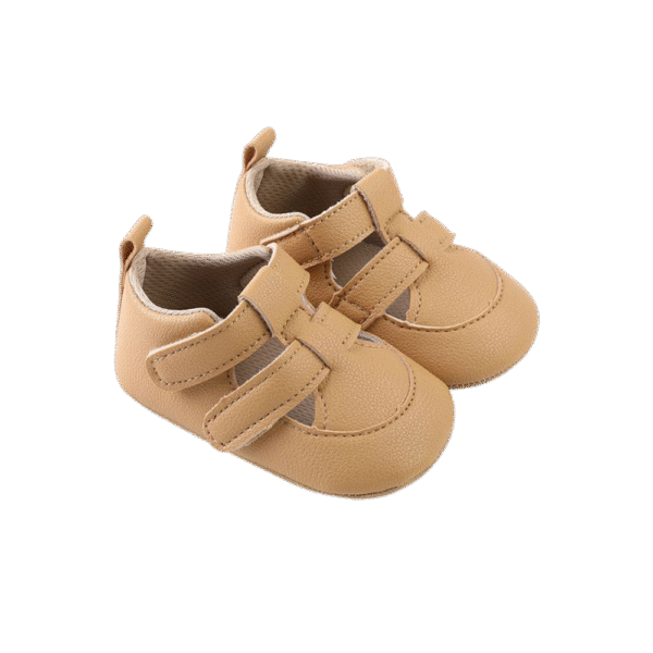 Baby Shoes – Tan Double Velcro Strap, First Walker 6–18 Months