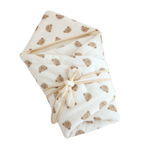 Baby Swaddle Wrap – Beige Bear Print, 100% Cotton with Soy Fiber, 90×90cm