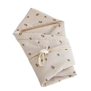 Baby Swaddle Wrap – Beige Lemon Print, 100% Cotton with Soy Fiber, 90×90cm