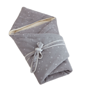 Baby Swaddle Wrap – Grey Moon & Star Print, 100% Cotton with Soy Fiber, 90×90cm