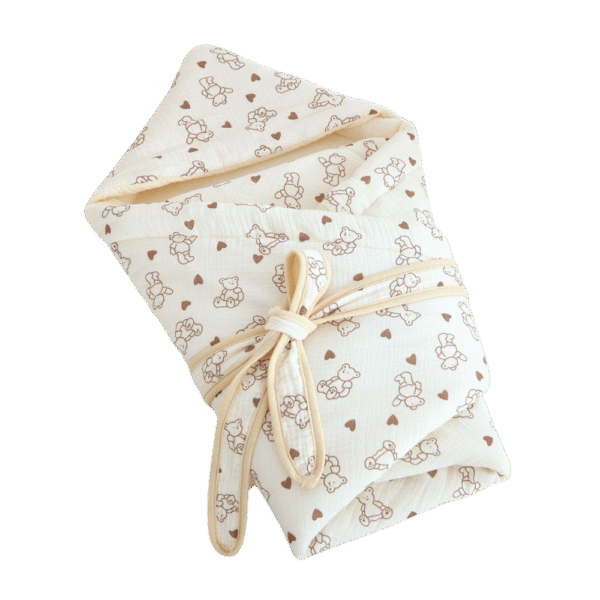 Baby Swaddle Wrap – Teddy Bear & Heart Print, 100% Cotton with Soy Fiber, 90×90cm
