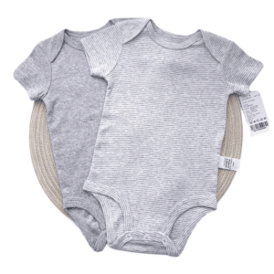 Bodysuit Set – 2-Pack Short-Sleeve Grey & Striped, Baby Unisex 0–6 Months – Carters