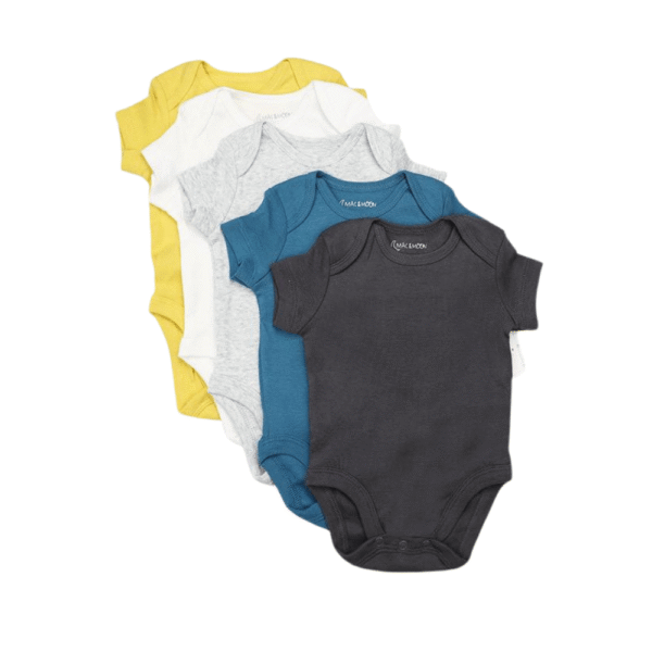 Bodysuit Set – 5-Pack Short-Sleeve Solid Colors, Baby Unisex 0–6 Months – Mac & Moon