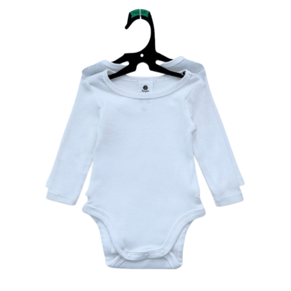 Bodysuit – 2 Long-Sleeve Plain White, Baby Unisex 0–6 Months – Dymples