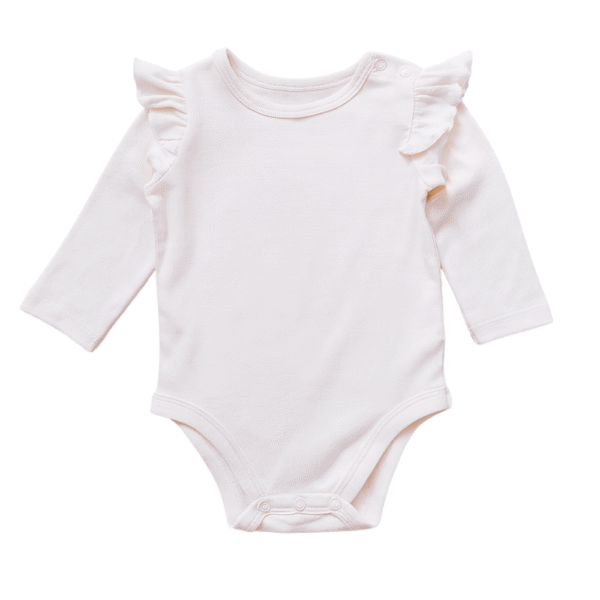 Bodysuit – Long Sleeve Ruffle Beige, 0–6 Months
