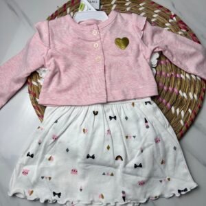 Baby Girl Outfit – Pink Cardigan & Printed Bodysuit Dress, 2-Piece Set – Carter’s