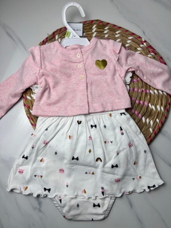 Baby Girl Outfit – Pink Cardigan & Printed Bodysuit Dress, 2-Piece Set – Carter’s