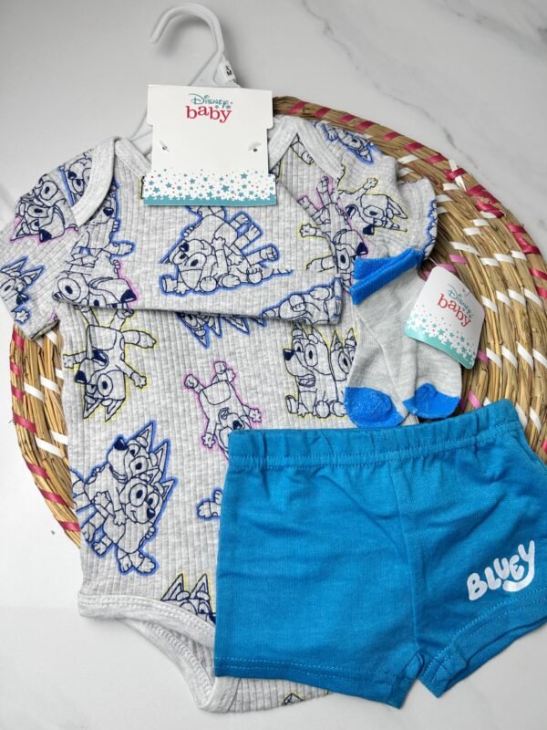 Baby Outfit Set – 3-Piece Disney Bluey Bodysuit, Shorts & Socks – Disney Baby