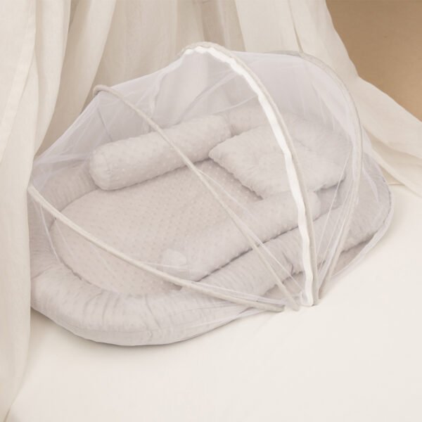 Foldable Baby Bed with Mosquito Net – Grey, Newborn to 18 Months