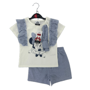Girls’ Outfit Set – Minnie Mouse Ruffle Tee & Blue Shorts, 2-Piece – George