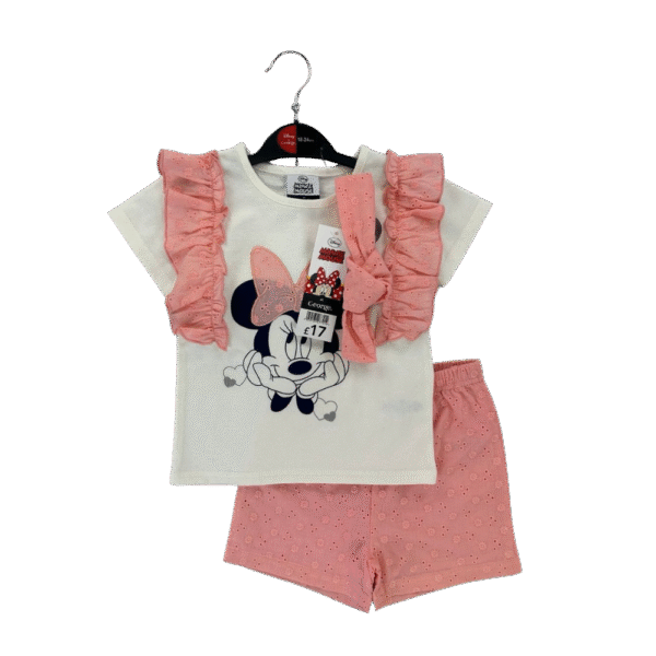 Girls’ Outfit Set – Minnie Mouse Ruffle Tee & Pink Shorts, 2-Piece – George