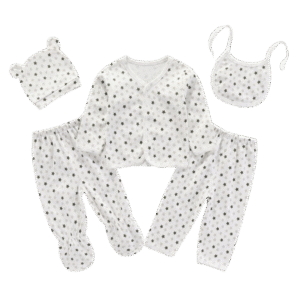 Newborn 5-Piece Clothing Set – White Star Print, 0–3 Months