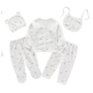 Newborn 5-Piece Clothing Set – White Teddy Bear Print, 0–3 Months