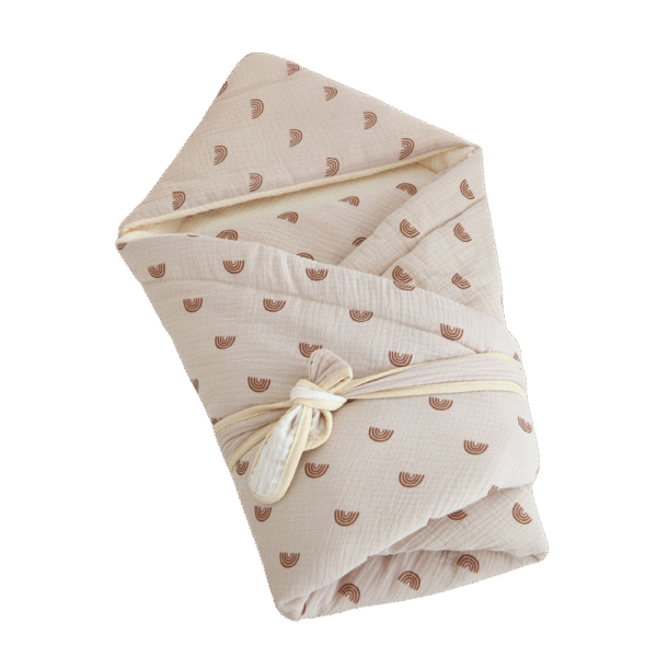 Baby Swaddle Wrap – Beige Rainbow Print, 100% Cotton with Soy Fiber, 90×90cm