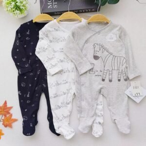 Baby Sleepsuits – 3-Pack Unisex Animal Print Footed Sleepsuits (Zebra & Friends), 6–9 Months-George