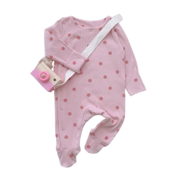 Baby Girl Sleepsuit – Pink Polka Dot Footed Sleepsuit, 0–3 Months
