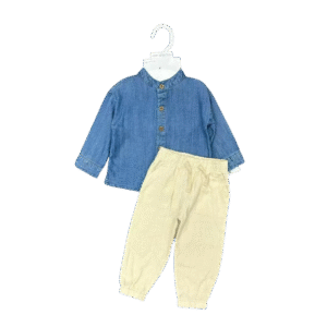 2-Piece Baby Boy Outfit Set – Denim Long-Sleeve Shirt & Beige Pants, 6–24 Months – Fairy Realm