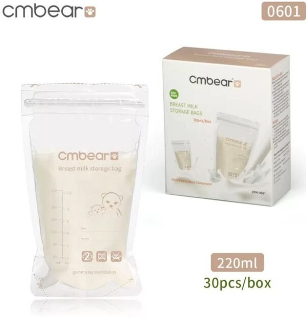 CMbear Breast Milk Storage Bags 220ml Tanzania – Leak-Proof 30pcs